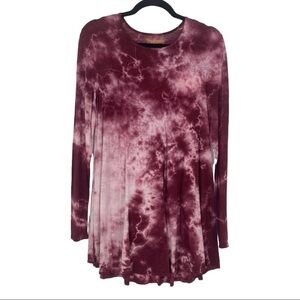 Show Me Your Mumu Dress Womens Small Wine Tyler Tunic Tie Dye Modal Long Sleeve